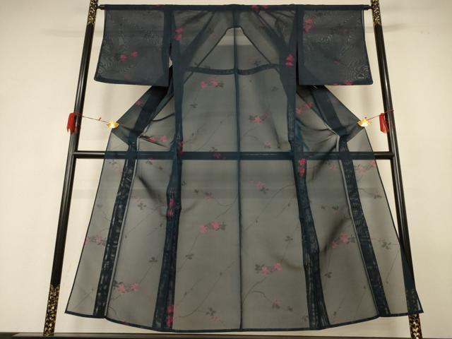 平和屋着物＊夏物　小紋　紗　草花文　正絹　逸品　AABG3965jd_1