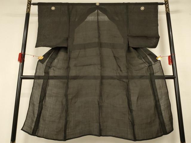 平和屋着物＊夏物　男性　黒紋付　麻　逸品　AABG3973jd