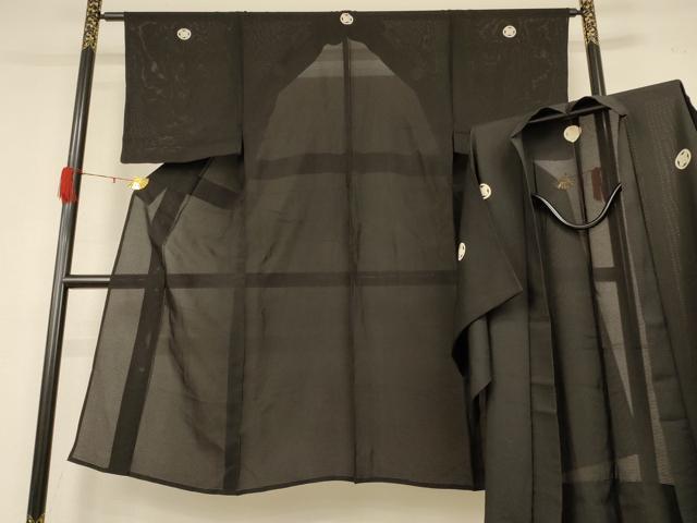 平和屋着物＊夏物 男性 黒紋付 羽織セット 絽 正絹 逸品 AABG3975jd 