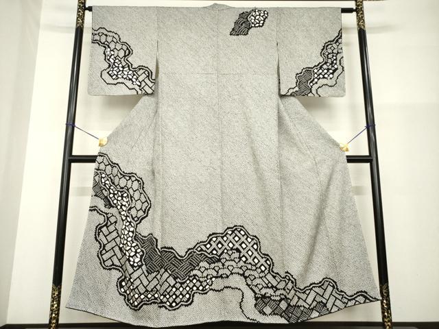 平和屋着物●訪問着　総絞り　道長文　黒地　正絹　逸品　未使用　AABG4041ck
