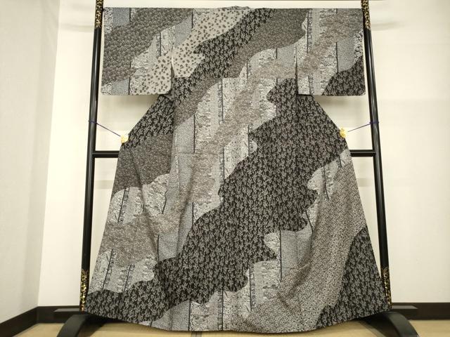 平和屋着物●本場大島紬　染大島　訪問着　型染め　流水草花文　正絹　逸品　AABG4050ck 平和屋着物○本場大島紬 染大島 訪問着 型染め 流水草花文 正絹 逸品