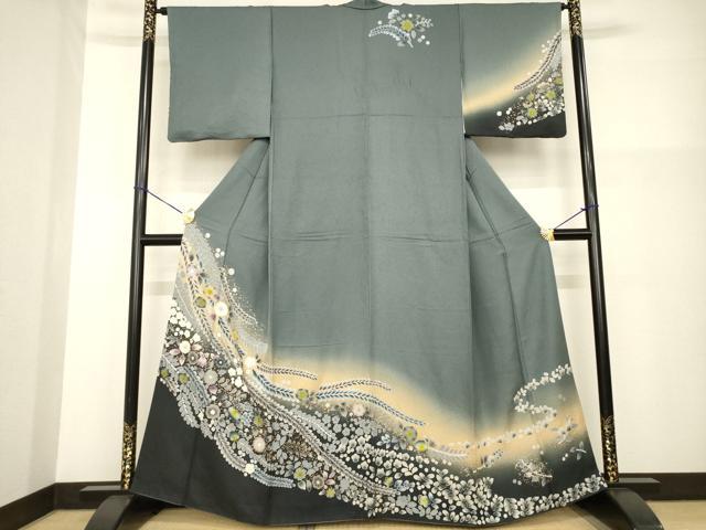 平和屋着物●訪問着　辻が花　舞花文　暈し染め　金彩　正絹　逸品　AABG4051ck