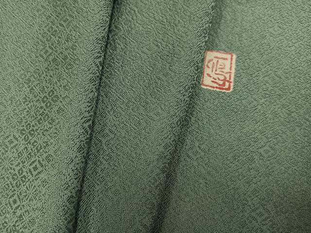 平和屋着物●上質な色無地　作家物　花地紋　老竹色　正絹　逸品　未使用　AABG4097ph