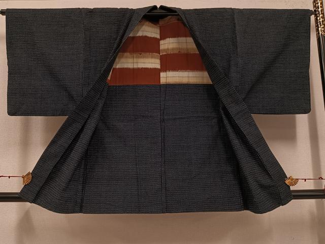 平和屋着物＊夏物 男性 小千谷ちぢみ 濃紺地 麻 逸品 未使用 CAAW4865dy