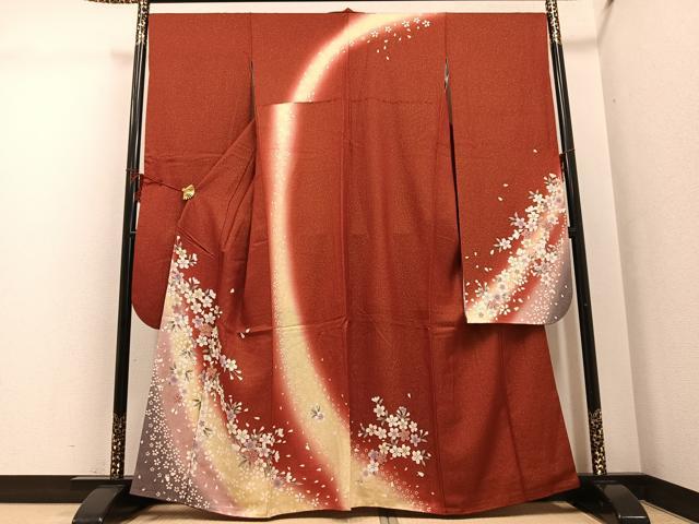 平和屋着物●豪華振袖　桜文　暈し染め　金通し地　正絹　逸品　AABG4136ph
