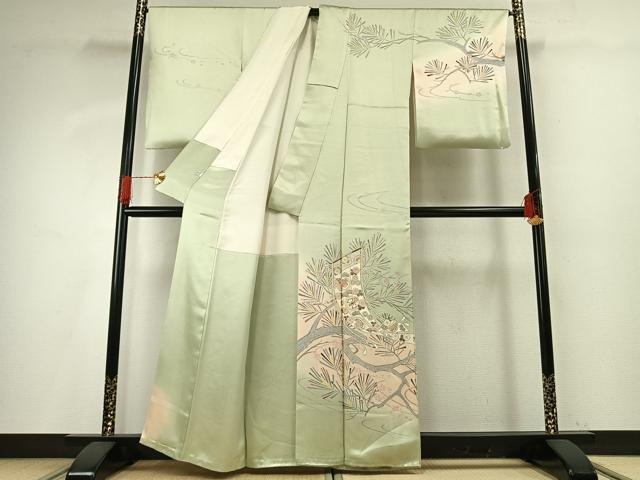 平和屋着物●訪問着　刺繍　熨斗枝花文　暈し染め　金彩　正絹　逸品　AABG4310fy_1