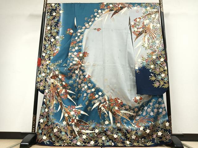 平和屋着物○豪華振袖 駒刺繍 花鳥文 暈し染め 金彩 正絹 逸品