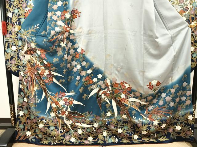 平和屋着物●豪華振袖　駒刺繍　花鳥文　暈し染め　金彩　正絹　逸品　AABG4315fy 平和屋着物○豪華振袖 駒刺繍 花鳥文 暈し染め 金彩 正絹 逸品