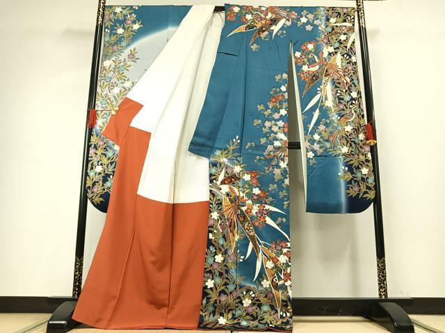 平和屋着物●豪華振袖　駒刺繍　花鳥文　暈し染め　金彩　正絹　逸品　AABG4315fy 平和屋着物○豪華振袖 駒刺繍 花鳥文 暈し染め 金彩 正絹 逸品