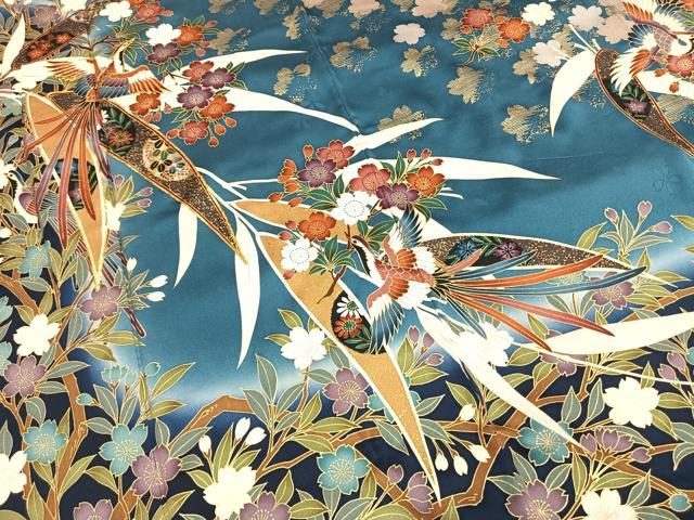平和屋着物●豪華振袖　駒刺繍　花鳥文　暈し染め　金彩　正絹　逸品　AABG4315fy 平和屋着物○豪華振袖 駒刺繍 花鳥文 暈し染め 金彩 正絹 逸品