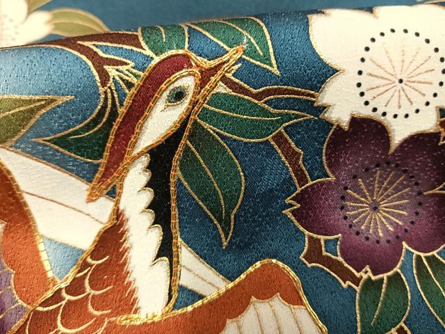 平和屋着物●豪華振袖　駒刺繍　花鳥文　暈し染め　金彩　正絹　逸品　AABG4315fy 平和屋着物○豪華振袖 駒刺繍 花鳥文 暈し染め 金彩 正絹 逸品