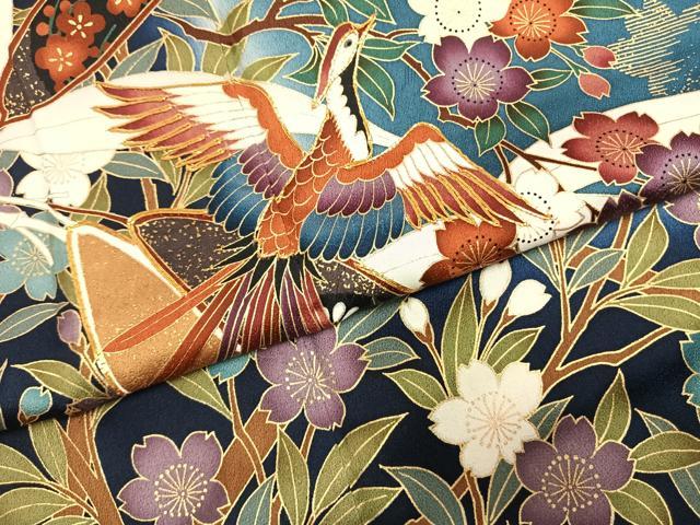 平和屋着物●豪華振袖　駒刺繍　花鳥文　暈し染め　金彩　正絹　逸品　AABG4315fy 平和屋着物○豪華振袖 駒刺繍 花鳥文 暈し染め 金彩 正絹 逸品