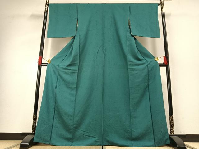 平和屋着物●上質な色無地　辻が花地紋　青緑色　正絹　逸品　AABG4335fy_1