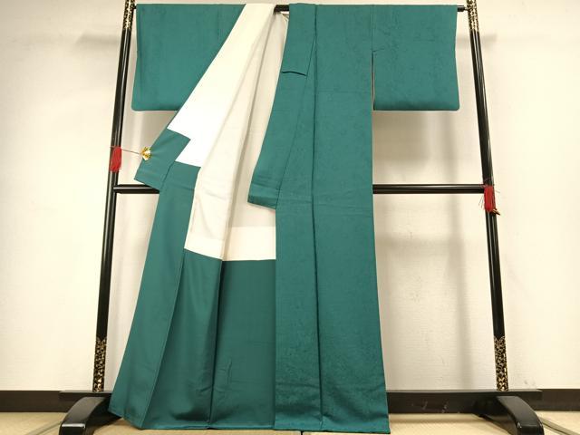 平和屋着物●上質な色無地　辻が花地紋　青緑色　正絹　逸品　AABG4335fy_2