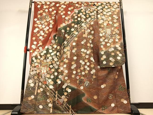 平和屋着物●「anan」ブランド　小振袖　二尺袖　草花文　暈し染め　金彩　洗える着物　AABH0580fy 平和屋着物○「anan」ブランド 小振袖 二尺袖 草花文 暈し染め 金彩