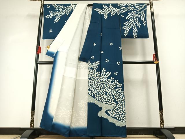 平和屋着物●訪問着　絞り　舞葉文　正絹　逸品　AABG4371fy_1