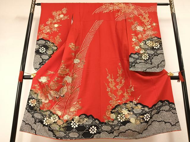 平和屋着物[]七五三　女の子　７歳　小振袖　二尺袖　祝着　絞り　花蝶文　金銀彩　正絹　逸品　AABG4383fy
