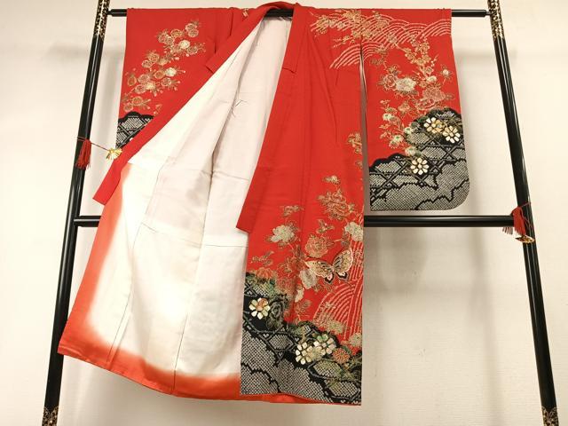 平和屋着物[]七五三　女の子　７歳　小振袖　二尺袖　祝着　絞り　花蝶文　金銀彩　正絹　逸品　AABG4383fy_1