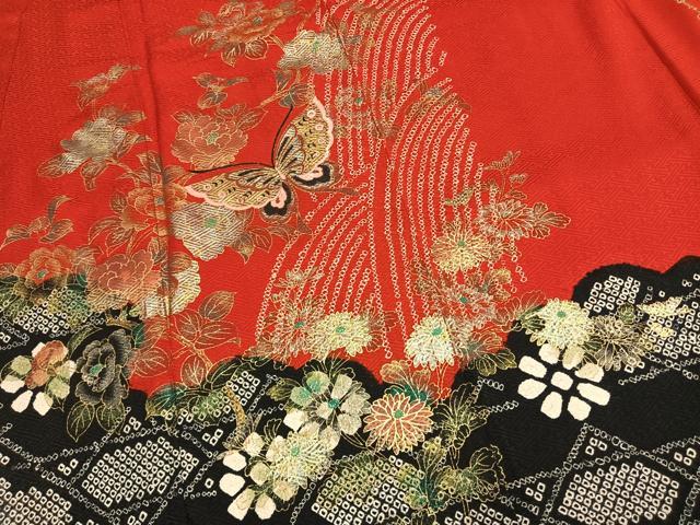 平和屋着物[]七五三　女の子　７歳　小振袖　二尺袖　祝着　絞り　花蝶文　金銀彩　正絹　逸品　AABG4383fy_3