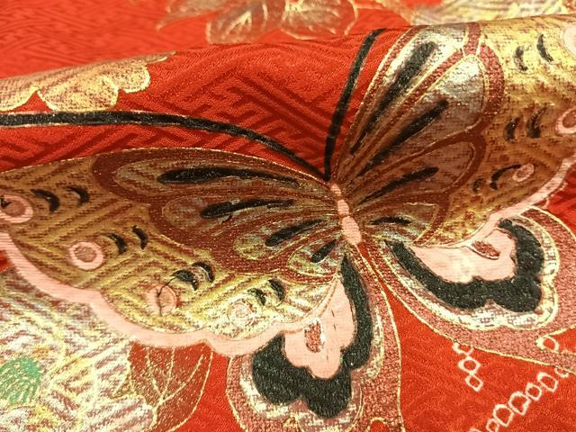 平和屋着物[]七五三　女の子　７歳　小振袖　二尺袖　祝着　絞り　花蝶文　金銀彩　正絹　逸品　AABG4383fy_5
