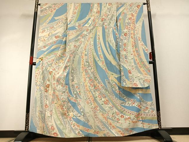 平和屋着物●豪華振袖　駒刺繍　熨斗花鳥文　金彩　正絹　逸品　AABG4386fy