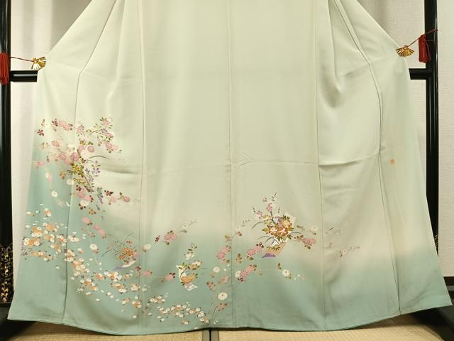 平和屋着物●本加賀友禅作家　志田弘子　訪問着　枝花文　暈し染め　正絹　逸品　AABG4389fy_2