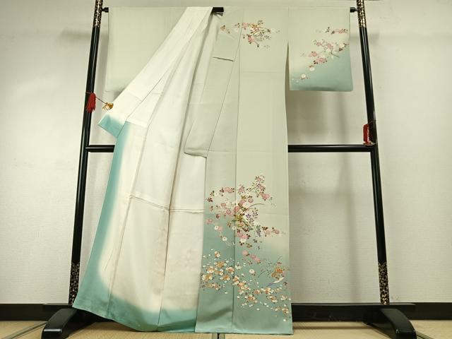 平和屋着物●本加賀友禅作家　志田弘子　訪問着　枝花文　暈し染め　正絹　逸品　AABG4389fy_1