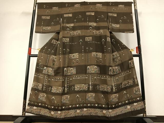 平和屋着物●訪問着　総刺繍　古代壁画文様　暈し染め　金糸　正絹　逸品　AABG4415fy