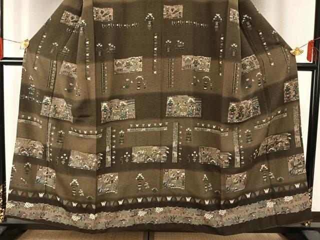 平和屋着物●訪問着　総刺繍　古代壁画文様　暈し染め　金糸　正絹　逸品　AABG4415fy