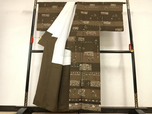 平和屋着物●訪問着　総刺繍　古代壁画文様　暈し染め　金糸　正絹　逸品　AABG4415fy