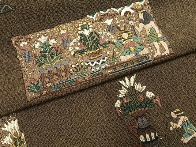 平和屋着物●訪問着　総刺繍　古代壁画文様　暈し染め　金糸　正絹　逸品　AABG4415fy