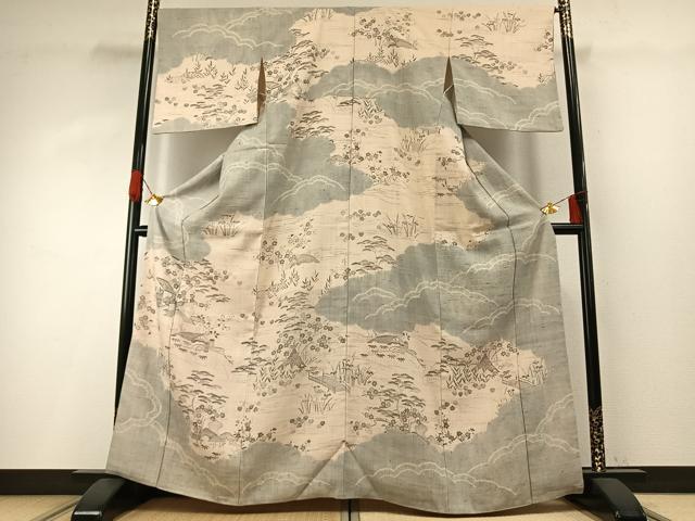 平和屋着物●染織の名門　しょうざん 生紬　訪問着　風景文　正絹　逸品　AABG4438fy