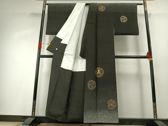 平和屋着物●訪問着　駒刺繍　吉祥文様　黒地　金彩　正絹　逸品　AABG4445fy_1