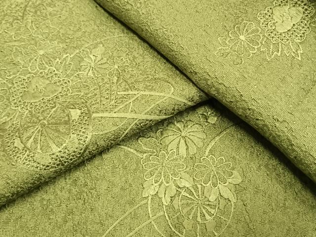 平和屋着物●無地絵羽訪問着　中国三大刺繍　汕頭刺繍　スワトウ刺繍　総刺繍　片輪車花地紋　青丹色　正絹　逸品　AABG4461fy