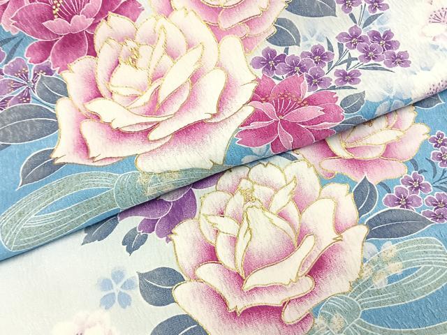 平和屋着物○小振袖 二尺袖 草花文 暈し染め 金彩 洗える着物
