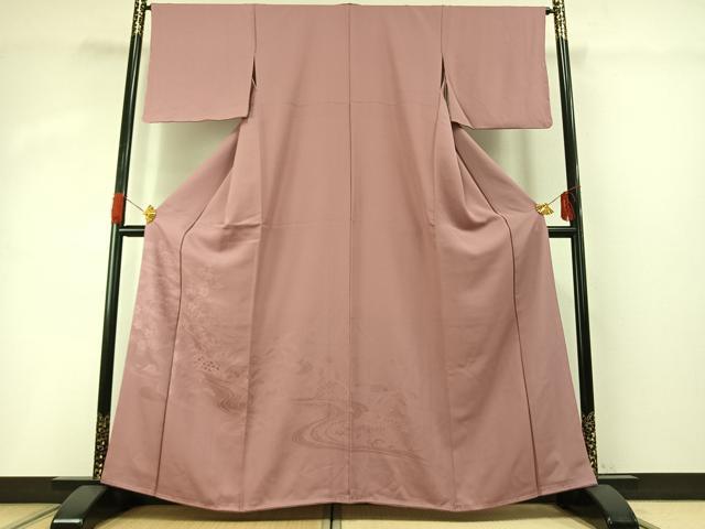 平和屋着物●無地絵羽訪問着　流水風景花地紋　石竹色　正絹　逸品　未使用　AABG4473fy 平和屋着物○無地絵羽訪問着 流水風景花地紋 石竹色 正絹 逸品 未使用