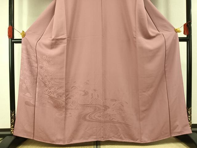 平和屋着物●無地絵羽訪問着　流水風景花地紋　石竹色　正絹　逸品　未使用　AABG4473fy 平和屋着物□無地絵羽訪問着 流水草花地紋 灰桜色 正絹 逸品