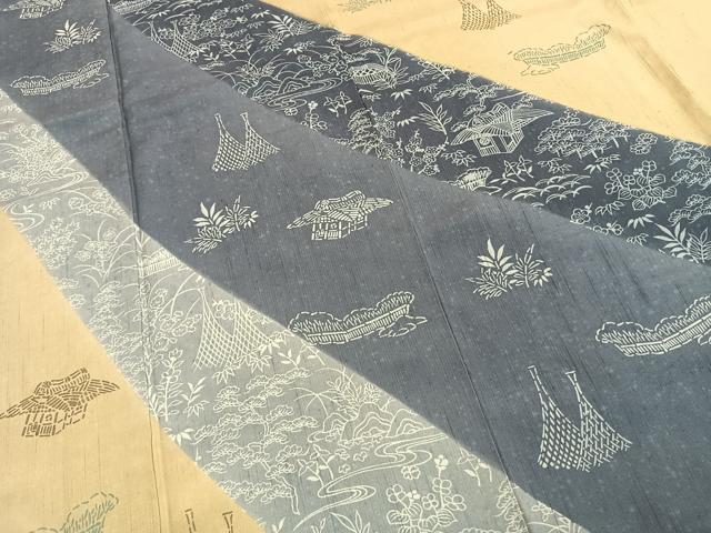 平和屋着物●訪問着　紬地　型染め　風景花文　正絹　逸品　AABG4481fy_3