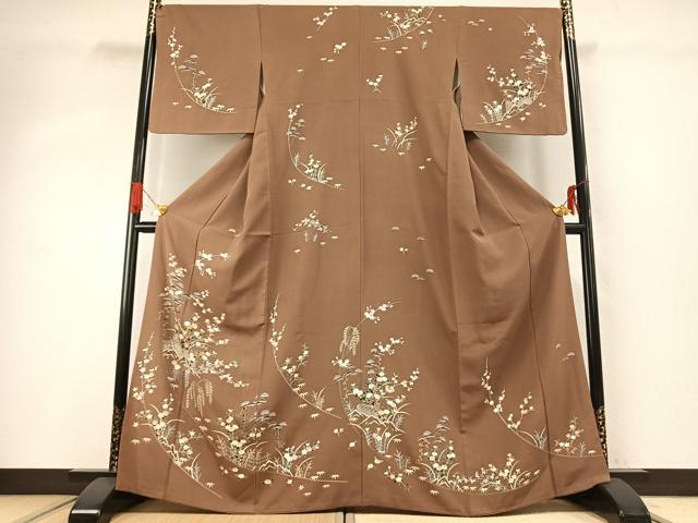 平和屋着物●訪問着　友禅　駒刺繍　草花文　金彩　正絹　逸品　AABG4486fy 平和屋着物○訪問着 友禅 駒刺繍 草花文 金彩 正絹 逸品 AABG4486fyの