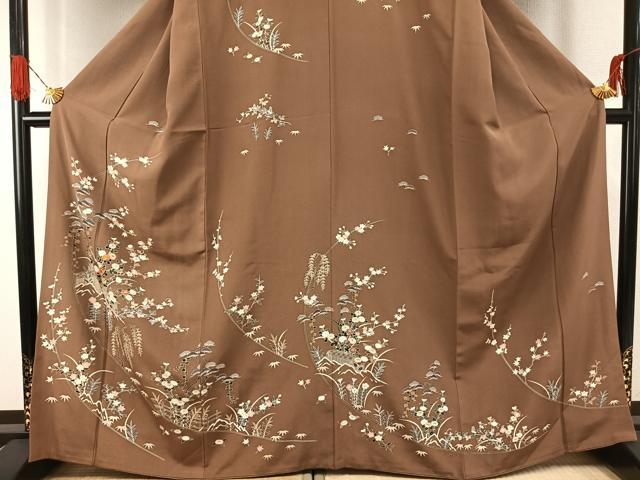 平和屋着物○訪問着 友禅 駒刺繍 草花文 金彩 正絹 逸品 AABG4486fyの