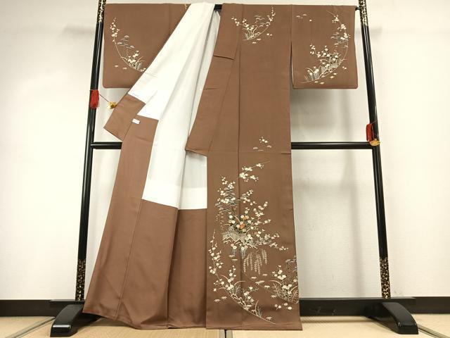 平和屋着物●訪問着　友禅　駒刺繍　草花文　金彩　正絹　逸品　AABG4486fy 平和屋着物○訪問着 友禅 駒刺繍 草花文 金彩 正絹 逸品 AABG4486fyの