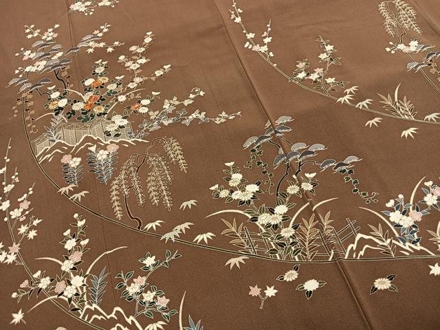 平和屋着物●訪問着　友禅　駒刺繍　草花文　金彩　正絹　逸品　AABG4486fy 平和屋着物○訪問着 友禅 駒刺繍 地紙花文 金彩 正絹 逸品 AABG7352ph