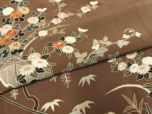 平和屋着物●訪問着　友禅　駒刺繍　草花文　金彩　正絹　逸品　AABG4486fy 平和屋着物○訪問着 友禅 駒刺繍 草花文 金彩 正絹 逸品 AABG4486fyの