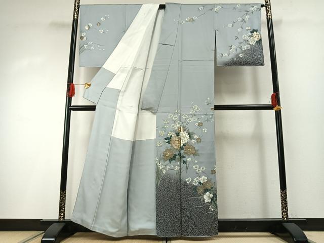 平和屋着物●英王室献上友禅作家　木下勝功　訪問着　草花文　暈し染め　金銀彩　正絹　逸品　AABG4501fy_1