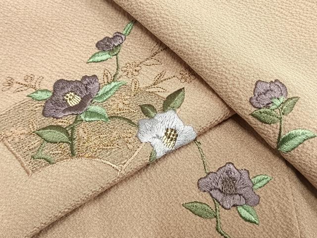 平和屋着物●訪問着　駒刺繍　総刺繍　地紙花文　金糸　正絹　逸品　AABG4503fy 平和屋着物○訪問着 駒刺繍 総刺繍 地紙花文 金糸 正絹 逸品