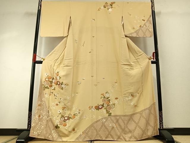 平和屋着物●訪問着　駒刺繍　草花文　金彩　正絹　逸品　AABG4530fy