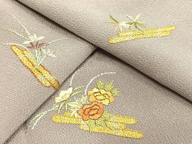 平和屋着物●訪問着　総刺繍　花筏文　鬼しぼ縮緬　正絹　逸品　AABG4532fy 平和屋着物○訪問着 総刺繍 花筏文 鬼しぼ縮緬 正絹 逸品 AABG4532fy