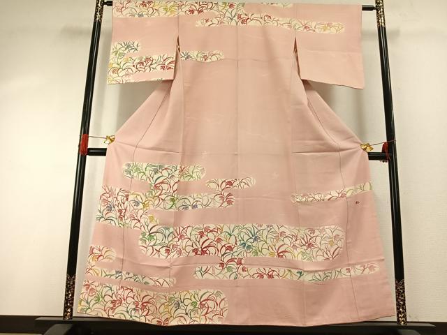 平和屋着物●染織作家　渋紙型　渋谷和子　訪問着　型染め　霞取り花文　西武百貨店扱い　正絹　逸品　AABG4540fy