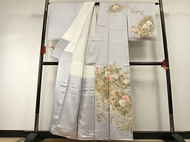 平和屋着物●訪問着　刺繍　草花文　暈し染め　金彩　正絹　逸品　AABG4569fy_1