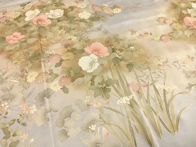 平和屋着物●訪問着　刺繍　草花文　暈し染め　金彩　正絹　逸品　AABG4569fy_3
